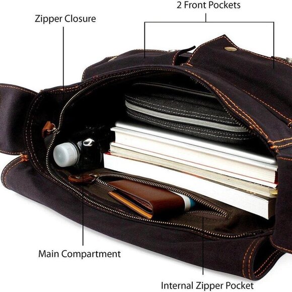 Gearonic Vintage Canvas Leather Messenger Bag - Picture 3 of 13